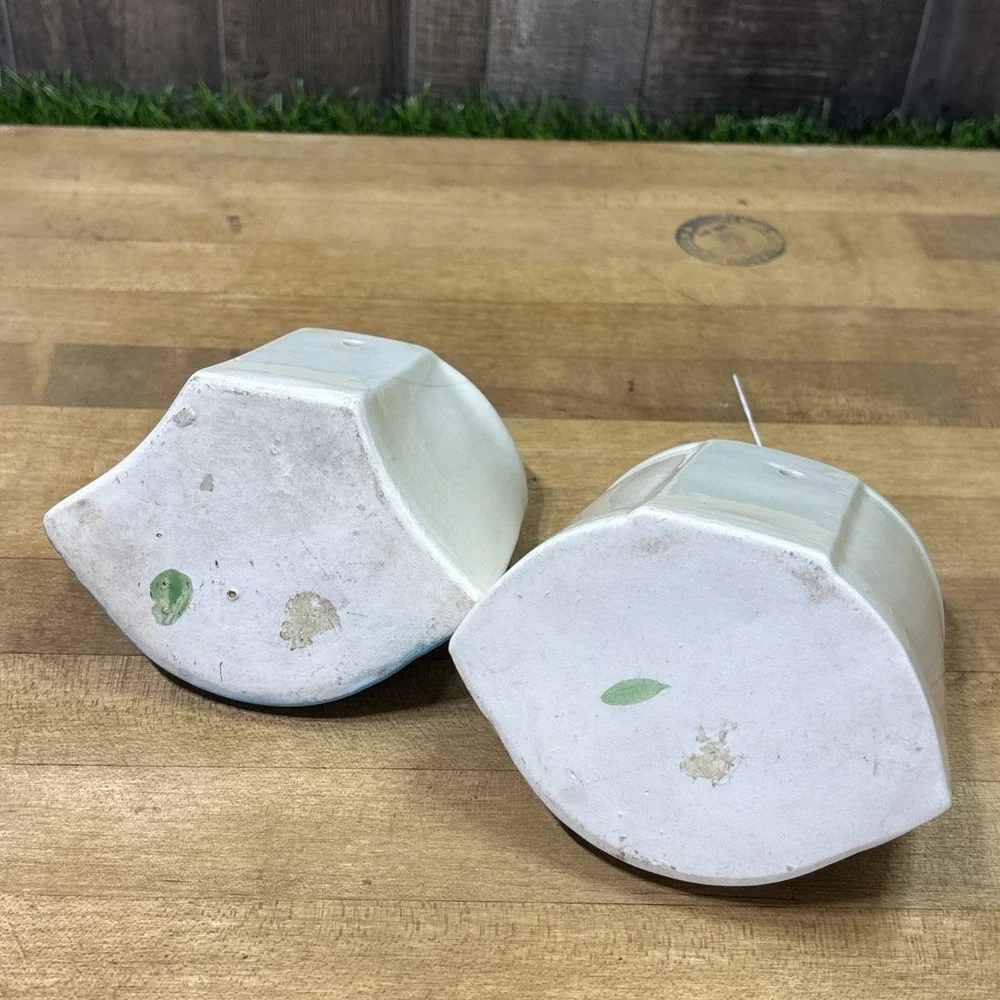 Vintage MCM Ceramic Corner Wall Pocket Planters Rose Bird 1940s 1950s Pair